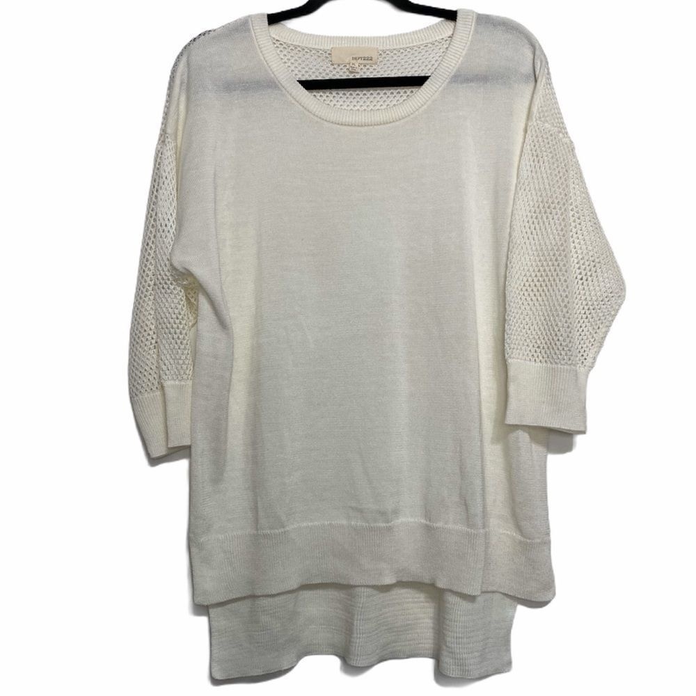 Dept 222 Off White‎ Knit Top Sheer Waffle Knit Back